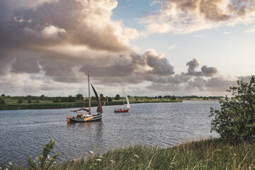 Flatboat sailor in the Leyhoerner-Sieltief by Greetsiel