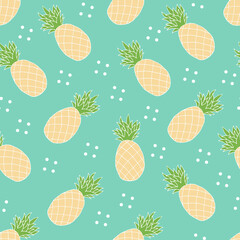 Doodle Pineapple seamless pattern. hand drawn  of a Pineapple background. Tropical fruit Vector illustration