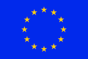 Flat vector flag of Europe. The aspect ratio of the flag is 2:3. The flag is 12 gold five-pointed stars arranged in a circle on a blue background.