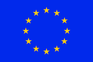 Flat vector flag of Europe. The aspect ratio of the flag is 2:3. The flag is 12 gold five-pointed stars arranged in a circle on a blue background.