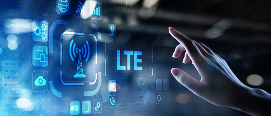 LTE band, mobile internet and telecommunication technology concept on virtual screen.
