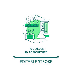 Food loss in agriculture concept icon. Food waste type idea thin line illustration. Increasing green gas emissions. Grain crops storage. Vector isolated outline RGB color drawing. Editable stroke