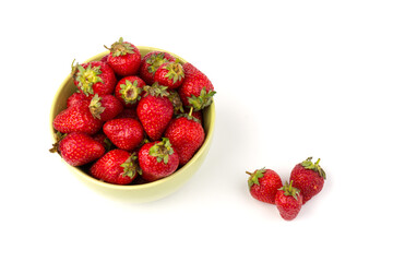 Ripe strawberries isolated on white background, place for text