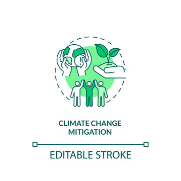 Climate Change Mitigation Concept Icon. Organic Waste Reduction Idea Thin Line Illustration. Energy Efficiency. Changing Consumer Behavior. Vector Isolated Outline RGB Color Drawing. Editable Stroke