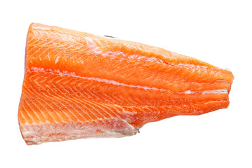 raw salmon fillet isolated on white, top view