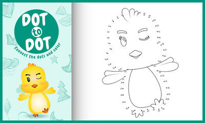 Connect the dots kids game and coloring page with a cute chick character illustration © riko_design