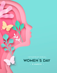 International Women Day paper cut spring girl card