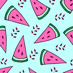 Doodle watermelon seamless pattern. hand drawn of a watermelon background Vector illustration