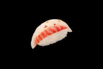 Nigiri sushi perch isolated on black background. For menu