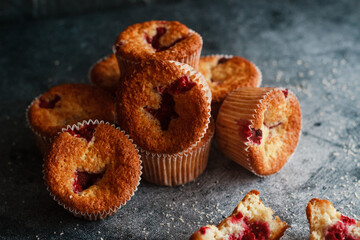 Delicious muffins with raspberries. Muffins on the table