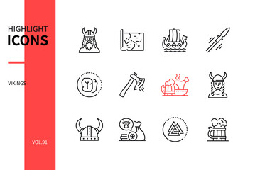 Vikings - modern line design style icons set