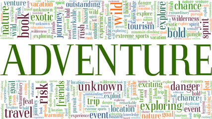 Adventure vector illustration word cloud isolated on a white background.