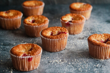 Delicious muffins with raspberries. Muffins on the table