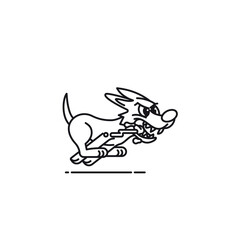 Mad cartoon dog suffering rabie,s running and slobbering vector line icon. Zoonotic disease outline symbol.