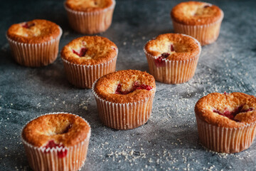 Delicious muffins with raspberries. Muffins on the table