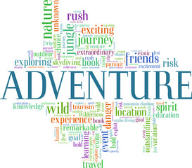 Adventure vector illustration word cloud isolated on a white background.