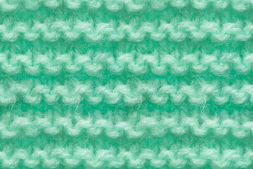 Turquoise, Mint Color Knitwear Fabric Texture. Machine Knitting Texture Macro Snapshot. Knitted Background.