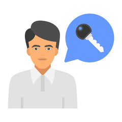 Solution specialists Concept, HRM Symbols on White background, Executive with Key Vector color Icon Design, Business Character Stock illustration