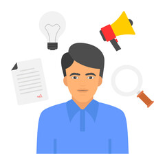 Multi Skill Employee Concept, hrm symbol on white background, Expert on Demand vector color icon deign, Business character stock illustration