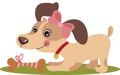Obraz na płótnie Canvas Sweet Female Puppy Dog With Bone
