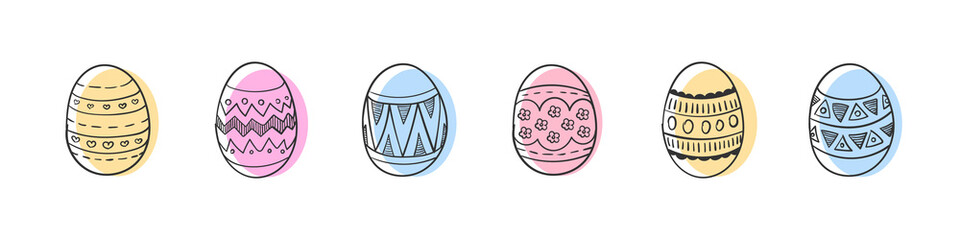 Happy Easter. Easter eggs set. Egg collection hand drawn with brush scribble lines. Vector illustration