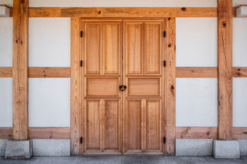Wooden brown closed double door