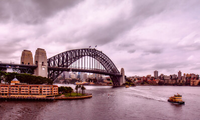 Sydney Harbour Bridge at Dusk on Cloudy Day