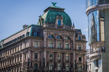 Exterior view of Palais Equitable building located at Stock im Eisen square in Vienna city, capital of Austria