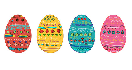 Easter eggs colorful set. Easter eggs Hand drawn decorative elements. Easter Themes. Collection of multicolored eggs