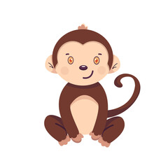 Cute monkey cartoon. Vector illustration of chimpanzee. Children book illustration or sticker.  