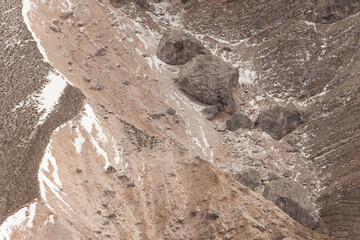 recent landslide in a dolomites wall in Italy
