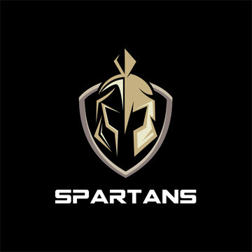 shield and helmet of the Spartan warrior symbol, emblem. Spartan helmet logo, vector illustration of spartan shield and helm, Sparta Spartan Roman Helmet Armor Warrior logo design inspiration