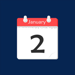 January 2. Vector flat daily calendar icon. Date and time, day, month. Holiday.