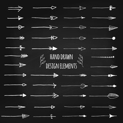 Hand-drawn doodle arrows set isolated on white. Vintage design elements for web site, poster, placard, wallpaper - Vector