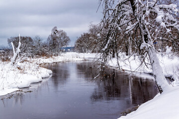 Zima w malowniczym miasteczku Supraśl, Podlasie, Polska