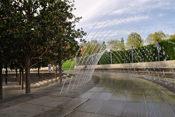 Beautiful modern fountain in the recreation park. Krasnodar, Russia