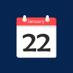 January 22. Vector flat daily calendar icon. Date and time, day, month. Holiday.