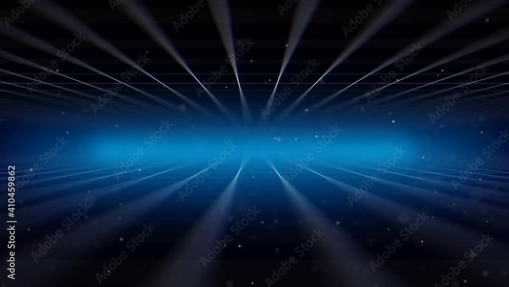 Poster a right pan 3d rendering of a hi-tech virtual network on a grate from squares in the black and blue 