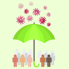 Green umbrella protecting people coronavirus infection. Vector illustration. - 410460013