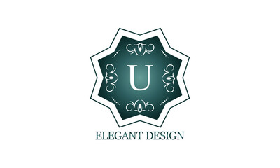 Luxury logo template with the letter U. Graceful monogram for business, restaurant, royalty, boutique, cafe, hotel, heraldry, jewelry, fashion and others