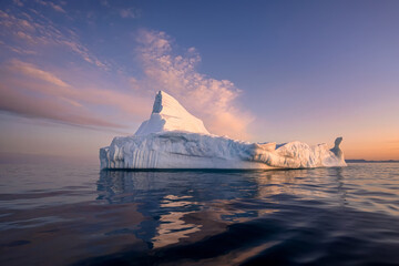 floating glaciers at fjord Disco Bay West Greenland at polar night