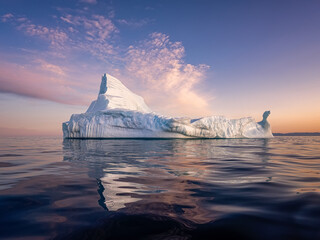 floating glaciers at fjord Disco Bay West Greenland at polar night