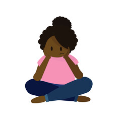 An illustration of a sad black woman. Bad mood concept. Isolated on white.