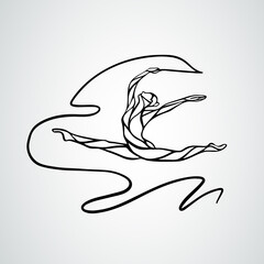 Art gymnastics with ribbon, abstract silhouette clipart vector