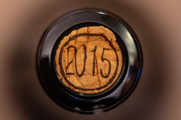 Corked Bottle of French Wine. Vintage 2015