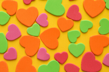 Multicolored Hearts. Valentines Day Background. Copy space