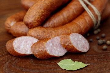 sausage on a wooden board