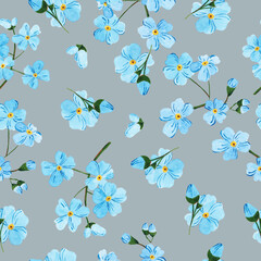 Seamless pattern with watercolor colors blue - forget-me-not