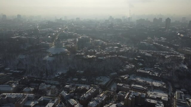 city center with a beautiful ferris wheel, top view