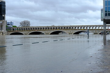 The banks of Paris under the water due to the Seine river in flood. Wadnersday 3rd February